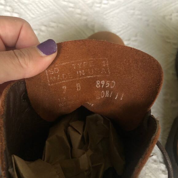 VTG 80s Red Wing Lace-Up Ankle Boots Brown Suede Leather Fringe Kiltie USA 7B - Picture 10 of 15